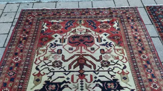 Tappeto antico persiano lana beige e rosso