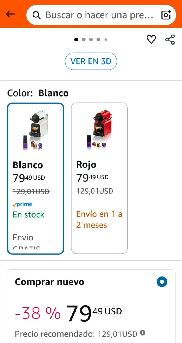 Cafetera Nespresso Krups Inissia Blanca