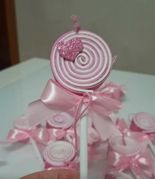 23pz Decorazioni Lollipop Rosa Bianco