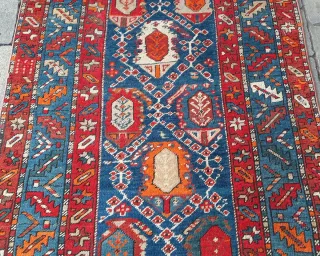 Tappeto antico kazak lana blu e rosso