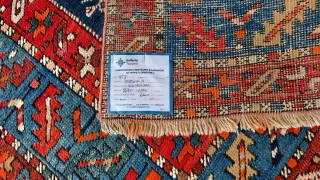 Tappeto antico kazak lana blu e rosso