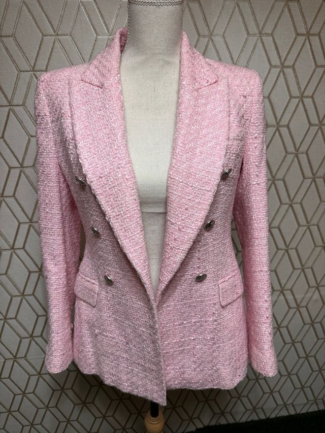 Blazer Tweed Rosa Entallado