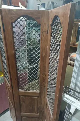 Biombo madera de teca y malla forjada 120 x 183 cm