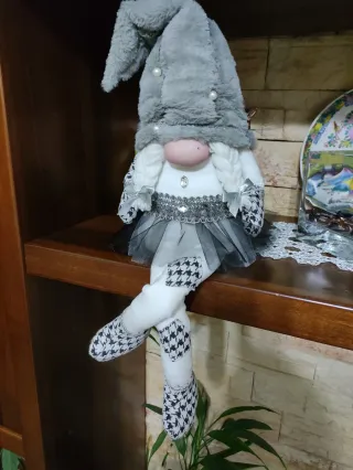 Gnoma Natale Decorazione Tessuto Grigio Bianco