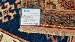 Tappeto kazak antico lana blu e beige