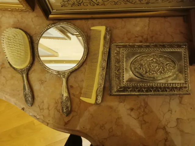 Set Tocador Vintage Cepillo, Espejo y Peine
