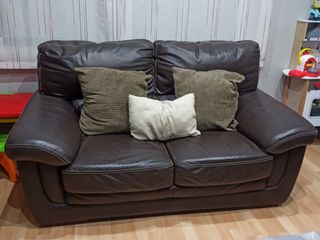 Sofá de piel 2 plazas marrón