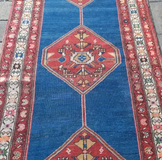 Tappeto  persiano antico Runner Blu e Rosso in Lan