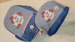 Mochila y Neceser Roll Road Azul y Rosa