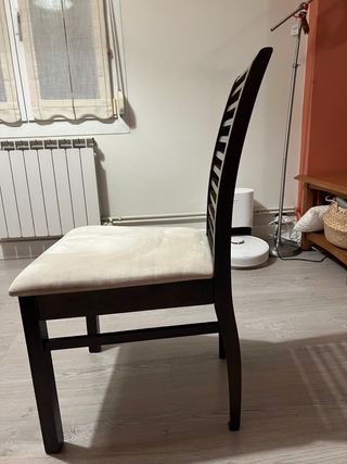 4 Sillas Comedor Madera Tapizadas Beige