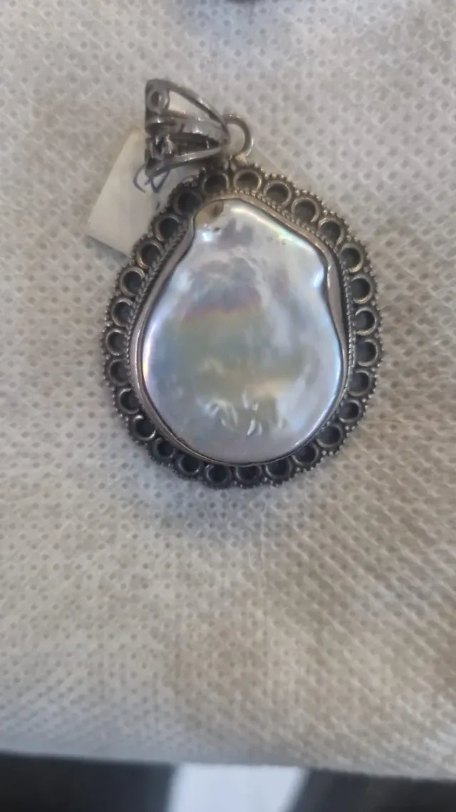 Colgante Plata Envejecida Perla Marquesita