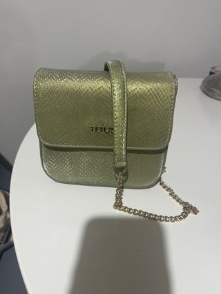 Bolso Tous verde/dorado efecto piel serpiente