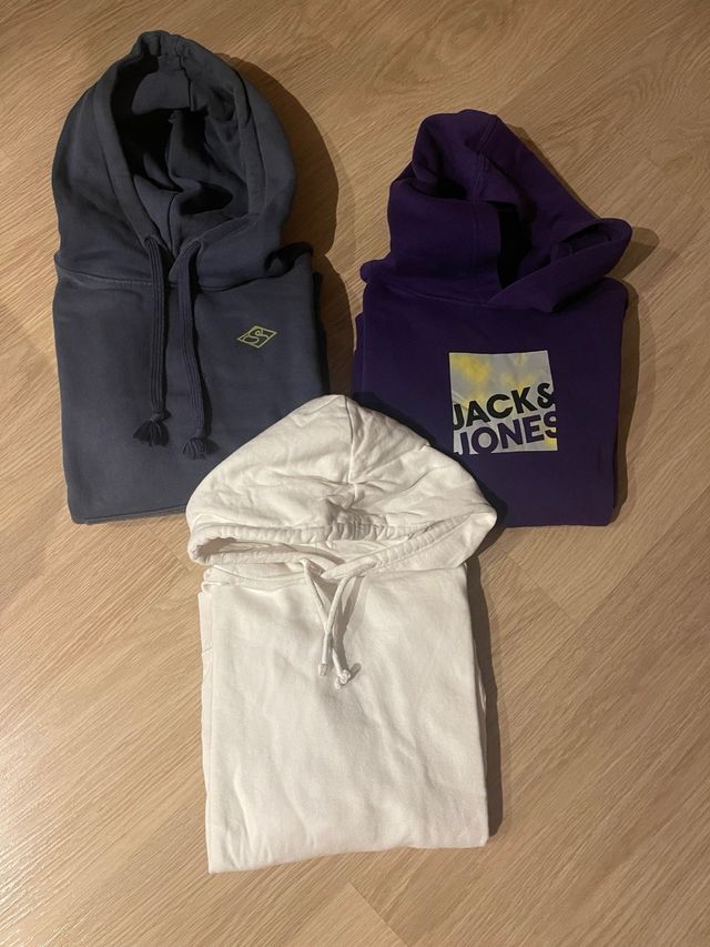 Lote 3sudaderas niño.Talla 12 azul, blanca, morada