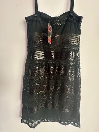 Vestido Mango Negro Lentejuelas