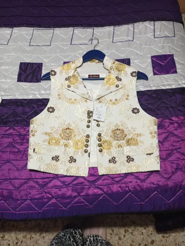 Chaleco Fallero Brocado Oro y Blanco