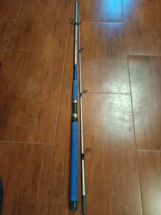 Caña de pescar azul y plateada