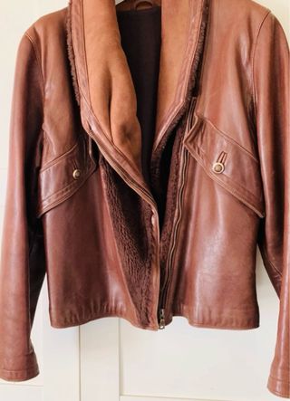 Chaqueta cuero marrón ante y mouton auténtica