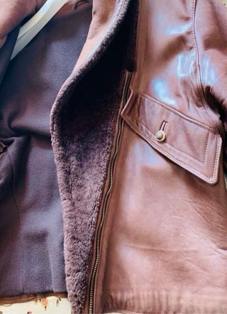 Chaqueta cuero marrón ante y mouton auténtica