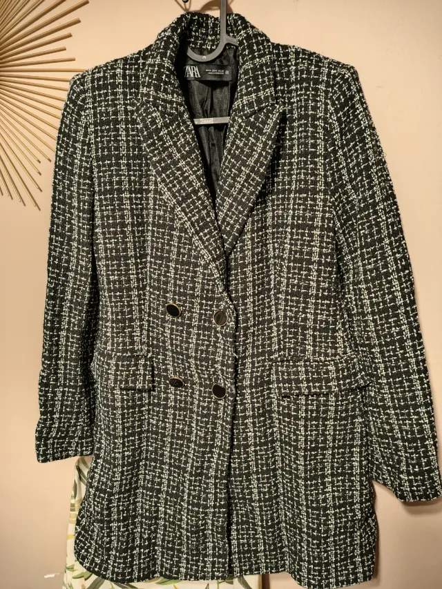 Chaqueta Zara Tweed Negra Talla M