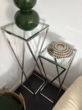 2 Comodini in Acciaio e Cristallo