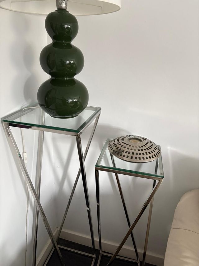 2 Comodini in Acciaio e Cristallo