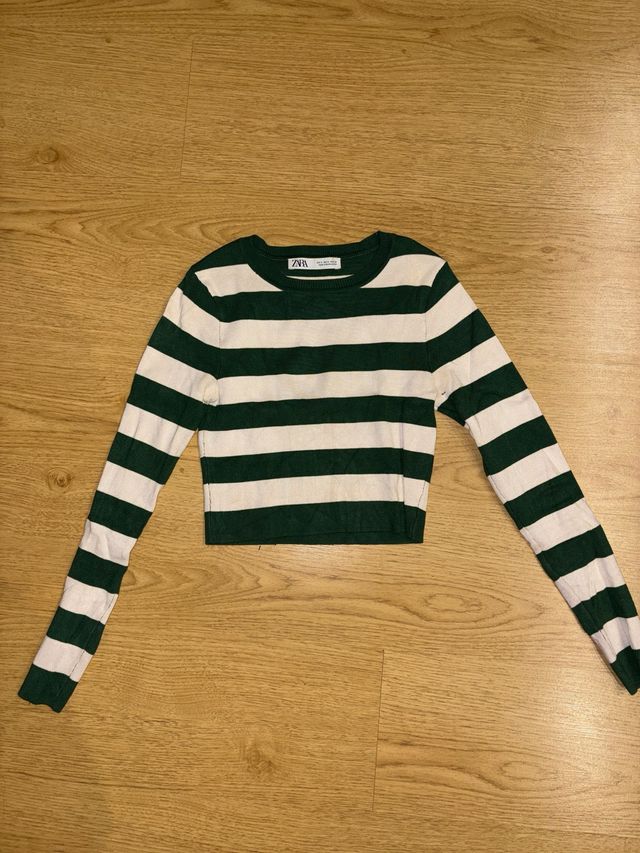 Jersey Zara manga larga rayas verde y blanco