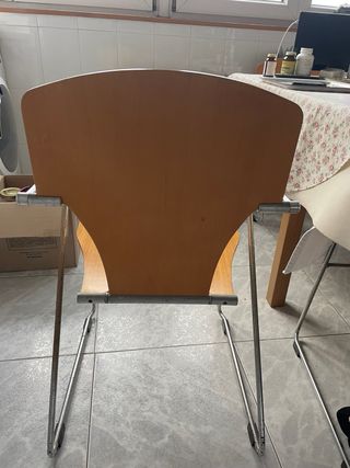 4 Sillas Cocina Madera y Acero Inox