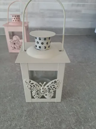 2 Lanterne Decorative Vetro Metallo