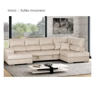 Sofá rinconero beige tela de doble cheslong
