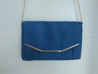Bolso de mano, fiesta, de hombro, azul con cadena