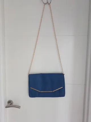 Bolso de mano, fiesta, de hombro, azul con cadena