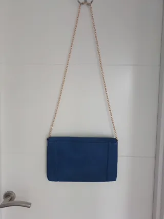 Bolso de mano, fiesta, de hombro, azul con cadena