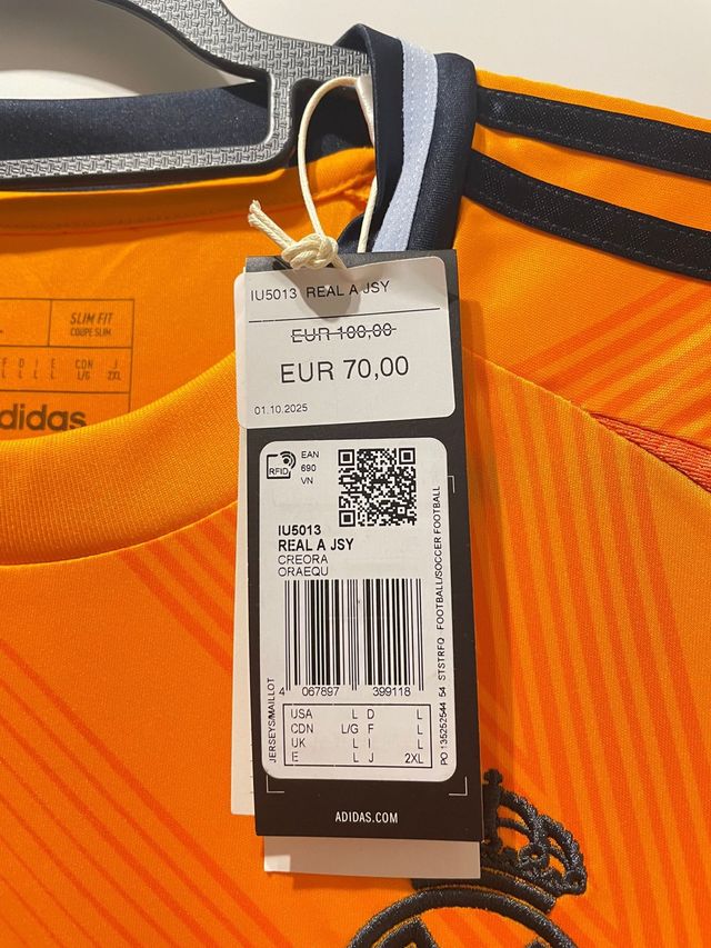 Camiseta Real Madrid Adidas Naranja Talla L