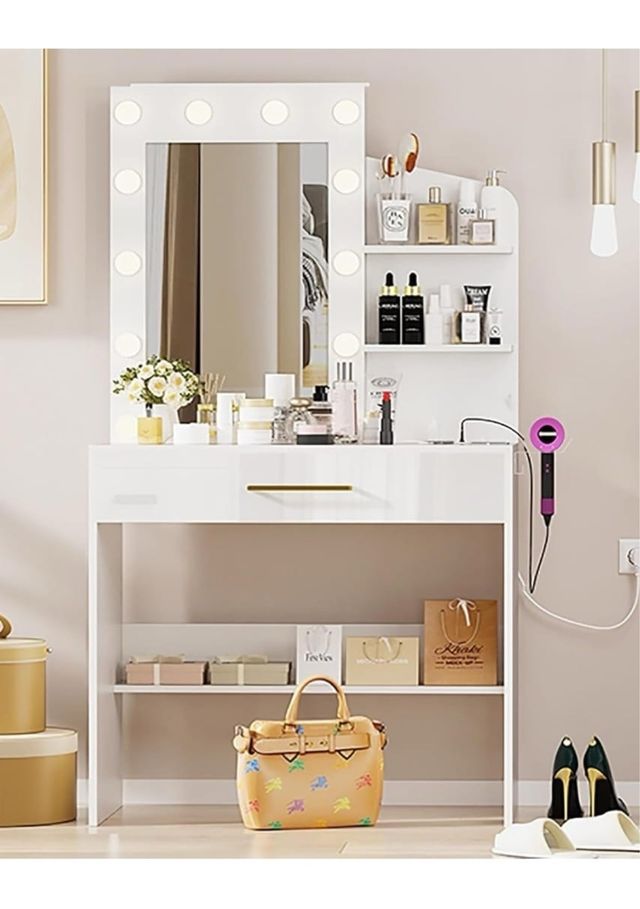 Tocador Maquillaje Nuevo Blanco y Dorado