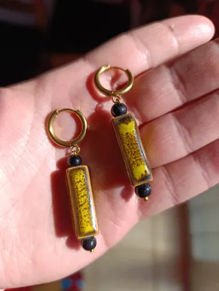 Pendientes Acero, Cerámica y Piedra Natural.