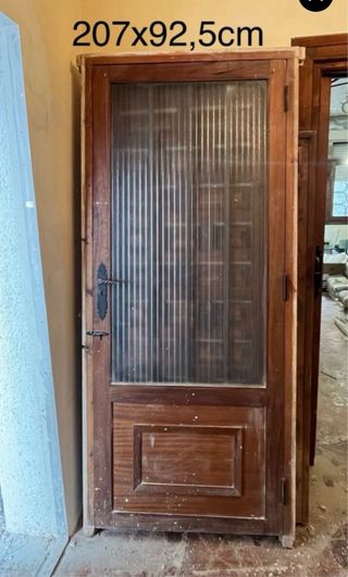 Puerta madera maciza con vidrio 207x92,5cm