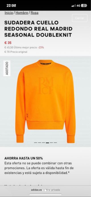 Sudadera Real Madrid Original Naranja
