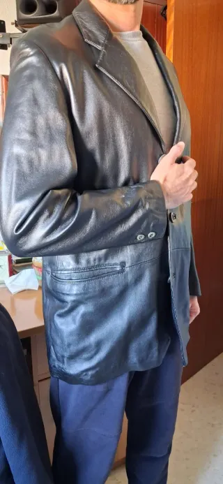 Chaqueta de Piel Negra Hombre