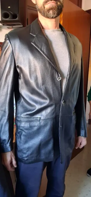 Chaqueta de Piel Negra Hombre