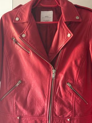 Chaqueta Biker Roja Mango Piel Genuina