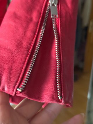 Chaqueta Biker Roja Mango Piel Genuina