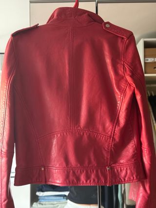 Chaqueta Biker Roja Mango Piel Genuina