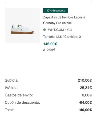 Zapatillas Lacoste Carnaby Pro Piel Talla 42.5
