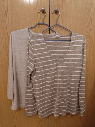 Pack 2 Camisetas Cortefiel M Rayas y Beige