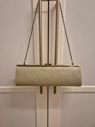 Bolso de fiesta plateado con cadena, 27 X 10 cm