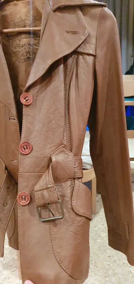 Chaqueta Piel Vintage Mujer Marrón