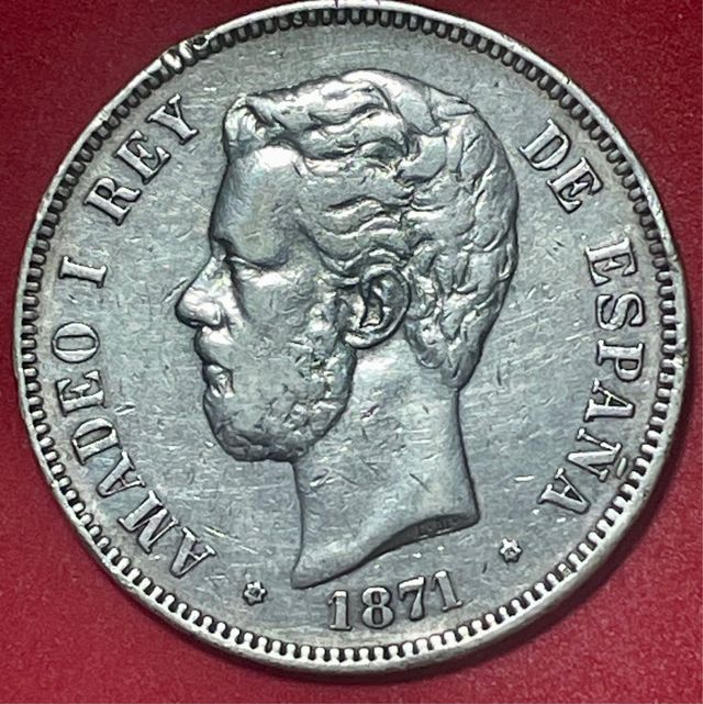 GRAN Moneda Plata Amadeo I Rey España 1871*18*74