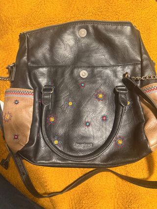 Bolso Desigual Negro Multicolor Bordado