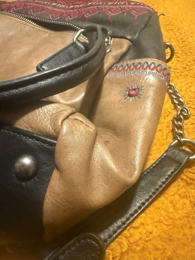 Bolso Desigual Negro Multicolor Bordado