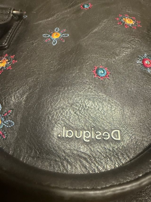 Bolso Desigual Negro Multicolor Bordado